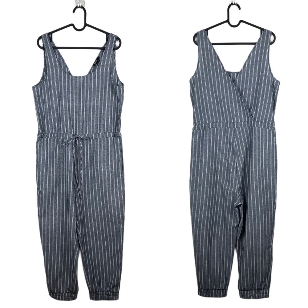NWOT Drew by Anthropologie Blue Striped Jogger Style Jumpsuit Size Medium